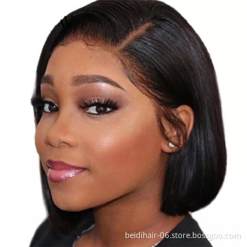 13X6 Lace Front Bob Wig Short Straight Brazilian Human Hair Deep Part 180% Density Natural Black Pre Plucked 10inch